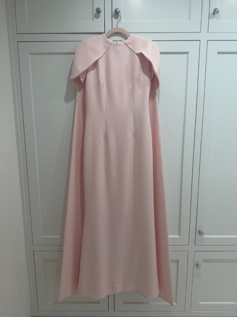 Maison Safiyaa Ginkgo Long Dress in Pale Pink With Cape Tailed Back Size US 10